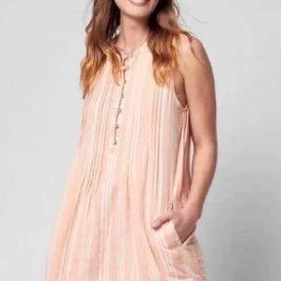 FAHERTY Women's Medium Isha Striped 100% Organic Cotton Dress Pockets Peach/Pink - Picture 1 of 13